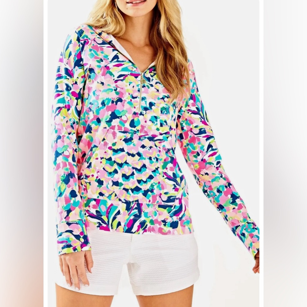 Lilly Pulitzer Women's S Hooded Skipper Popover Pullover Pina Colada Pink 88189